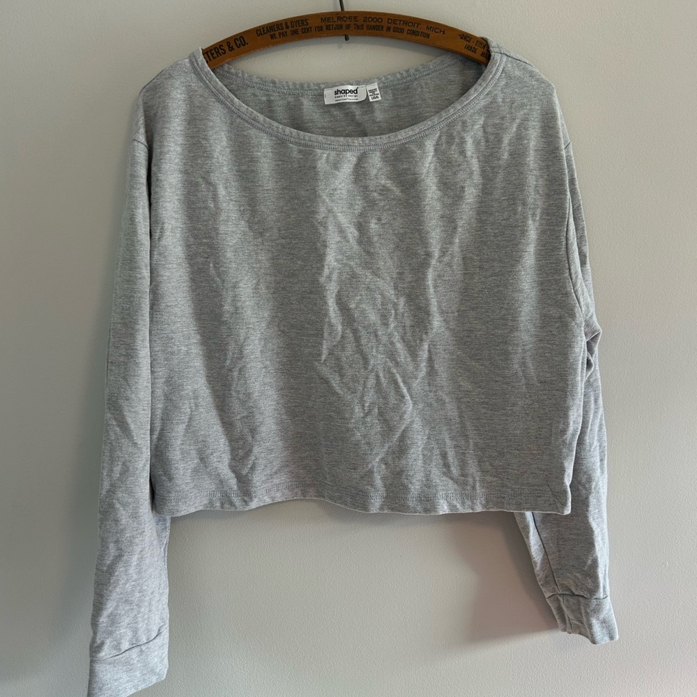 Shaped basics by design large Light Gray Long Sleeve Crop Top